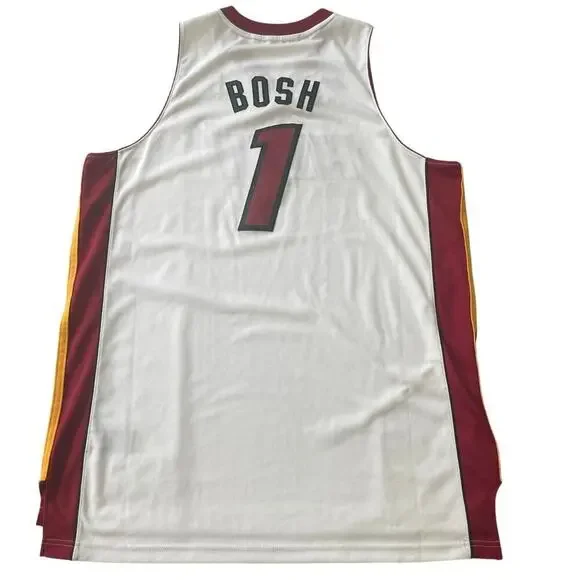 ADIDAS NBA MIAMI HEAT BOSH #1 JERSEY STITCHED WHITE RED SZ XL 2011 BASKETBALL